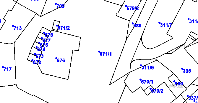 Parcela st. 671/1 v KÚ Český Dub, Katastrální mapa