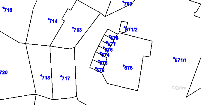 Parcela st. 674 v KÚ Český Dub, Katastrální mapa