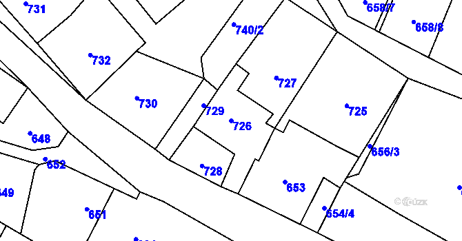 Parcela st. 726 v KÚ Český Dub, Katastrální mapa