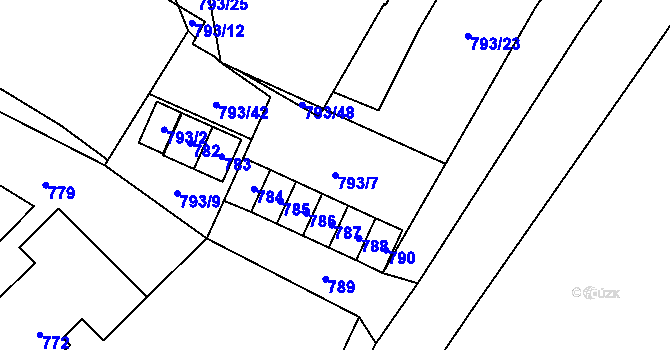 Parcela st. 793/7 v KÚ Český Dub, Katastrální mapa