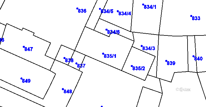 Parcela st. 835/1 v KÚ Český Dub, Katastrální mapa