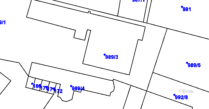 Parcela st. 989/3 v KÚ Český Dub, Katastrální mapa