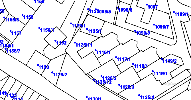 Parcela st. 1116/1 v KÚ Český Dub, Katastrální mapa