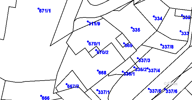Parcela st. 670/2 v KÚ Český Dub, Katastrální mapa