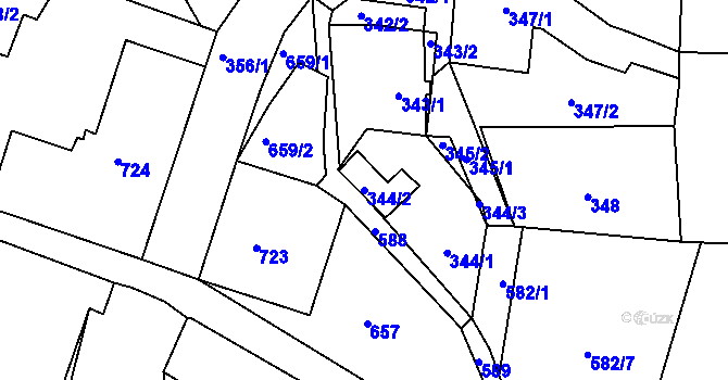 Parcela st. 344/2 v KÚ Český Dub, Katastrální mapa