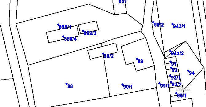 Parcela st. 90/2 v KÚ Český Dub, Katastrální mapa