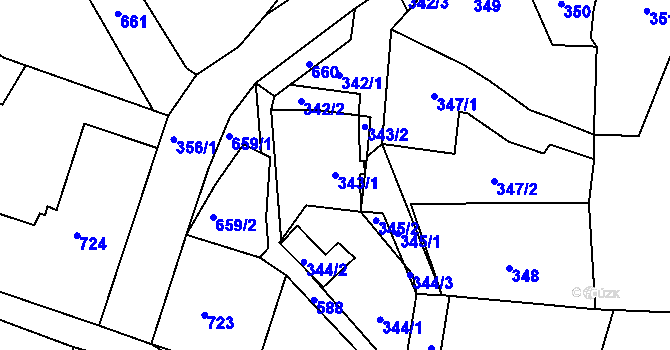 Parcela st. 343/1 v KÚ Český Dub, Katastrální mapa