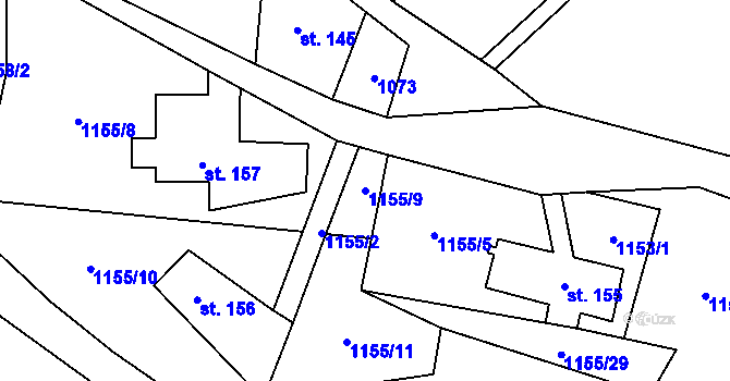 Parcela st. 1155/9 v KÚ Český Jiřetín, Katastrální mapa