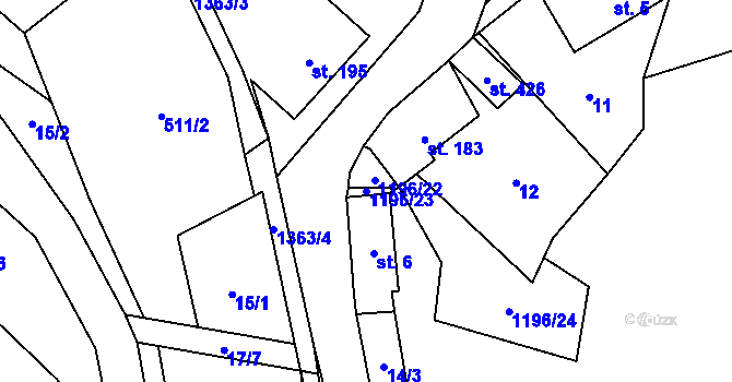 Parcela st. 1196/23 v KÚ Český Jiřetín, Katastrální mapa