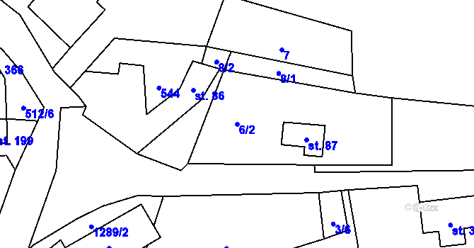 Parcela st. 6/2 v KÚ Český Jiřetín, Katastrální mapa