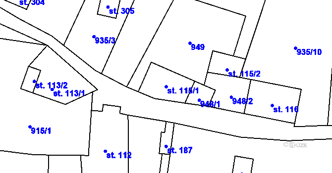 Parcela st. 115/1 v KÚ Český Jiřetín, Katastrální mapa