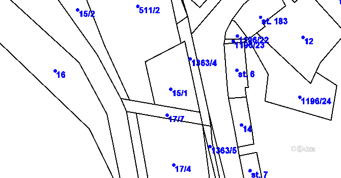 Parcela st. 15/1 v KÚ Český Jiřetín, Katastrální mapa