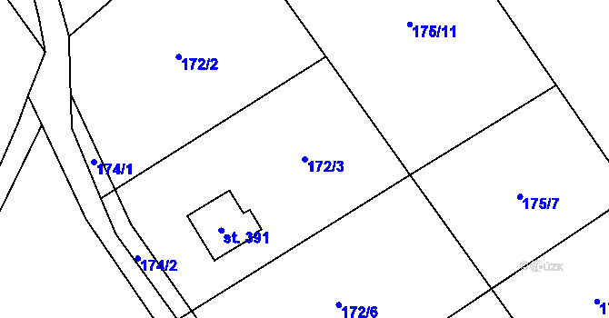 Parcela st. 172/3 v KÚ Český Jiřetín, Katastrální mapa