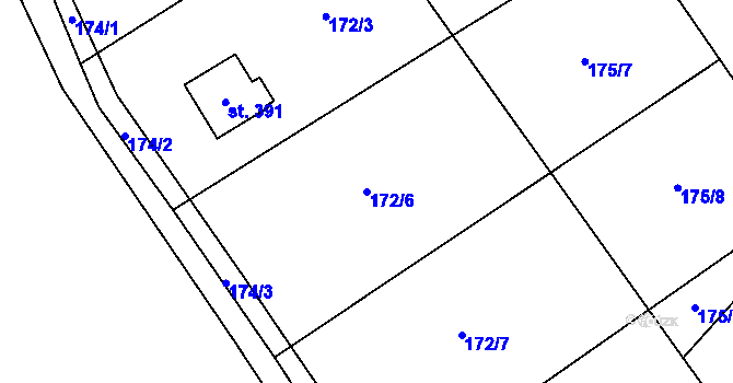 Parcela st. 172/6 v KÚ Český Jiřetín, Katastrální mapa