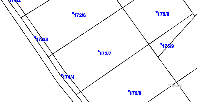 Parcela st. 172/7 v KÚ Český Jiřetín, Katastrální mapa