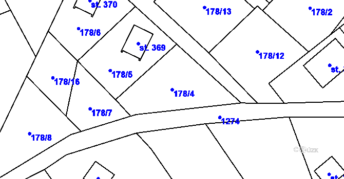 Parcela st. 178/4 v KÚ Český Jiřetín, Katastrální mapa
