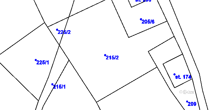 Parcela st. 215/2 v KÚ Český Jiřetín, Katastrální mapa