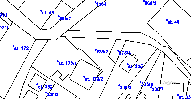 Parcela st. 275/2 v KÚ Český Jiřetín, Katastrální mapa