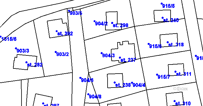Parcela st. 904/3 v KÚ Český Jiřetín, Katastrální mapa