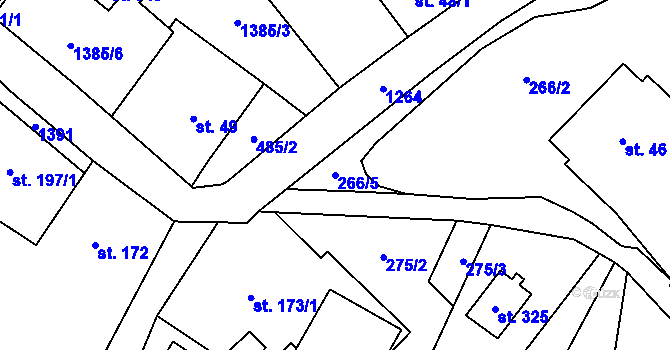 Parcela st. 266/5 v KÚ Český Jiřetín, Katastrální mapa