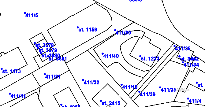 Parcela st. 411/40 v KÚ Český Krumlov, Katastrální mapa