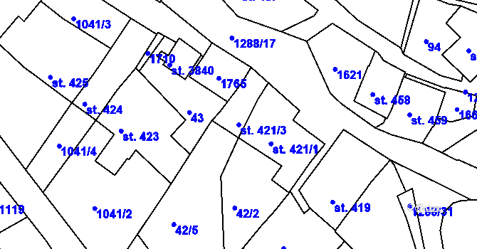 Parcela st. 421/3 v KÚ Český Krumlov, Katastrální mapa
