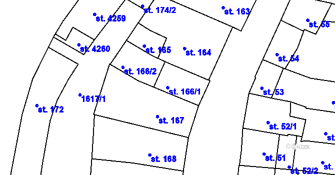 Parcela st. 166/1 v KÚ Český Krumlov, Katastrální mapa