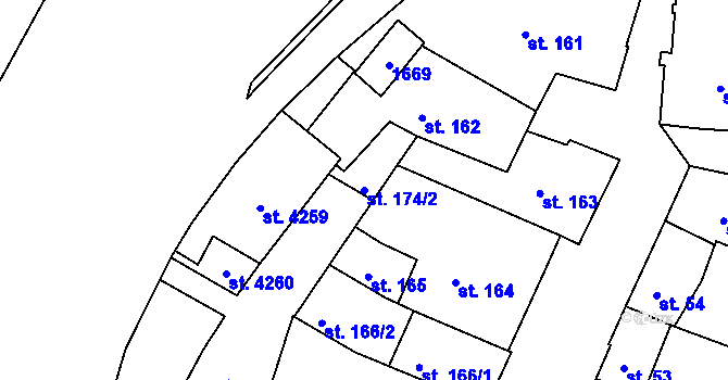 Parcela st. 174/2 v KÚ Český Krumlov, Katastrální mapa
