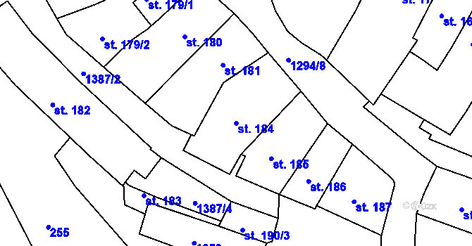 Parcela st. 184 v KÚ Český Krumlov, Katastrální mapa