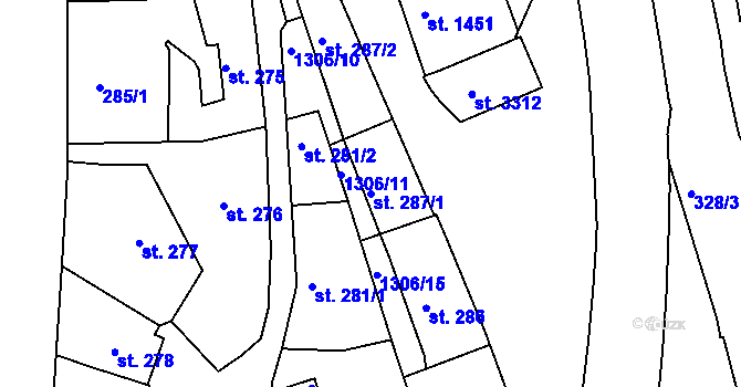 Parcela st. 287/1 v KÚ Český Krumlov, Katastrální mapa