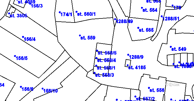 Parcela st. 558/5 v KÚ Český Krumlov, Katastrální mapa