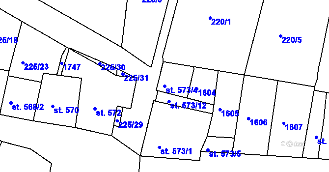 Parcela st. 573/4 v KÚ Český Krumlov, Katastrální mapa