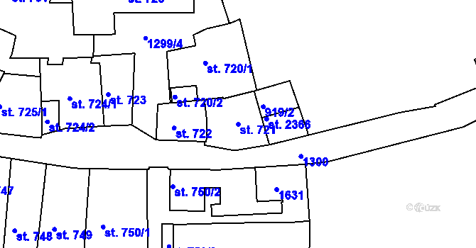 Parcela st. 721 v KÚ Český Krumlov, Katastrální mapa