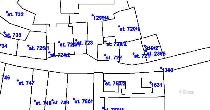 Parcela st. 722 v KÚ Český Krumlov, Katastrální mapa