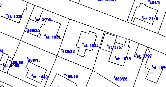 Parcela st. 1032 v KÚ Český Krumlov, Katastrální mapa