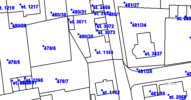 Parcela st. 1151 v KÚ Český Krumlov, Katastrální mapa