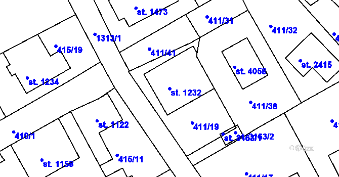 Parcela st. 1232 v KÚ Český Krumlov, Katastrální mapa