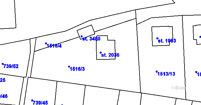 Parcela st. 2036 v KÚ Český Krumlov, Katastrální mapa