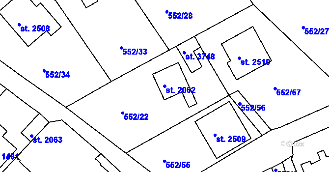 Parcela st. 2062 v KÚ Český Krumlov, Katastrální mapa