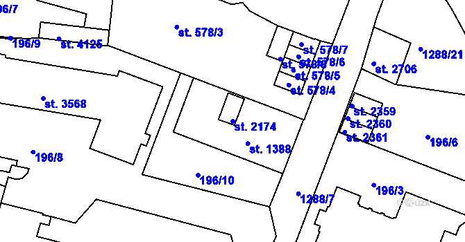 Parcela st. 2174 v KÚ Český Krumlov, Katastrální mapa