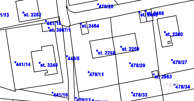 Parcela st. 2258 v KÚ Český Krumlov, Katastrální mapa