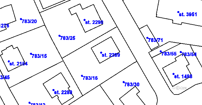 Parcela st. 2289 v KÚ Český Krumlov, Katastrální mapa