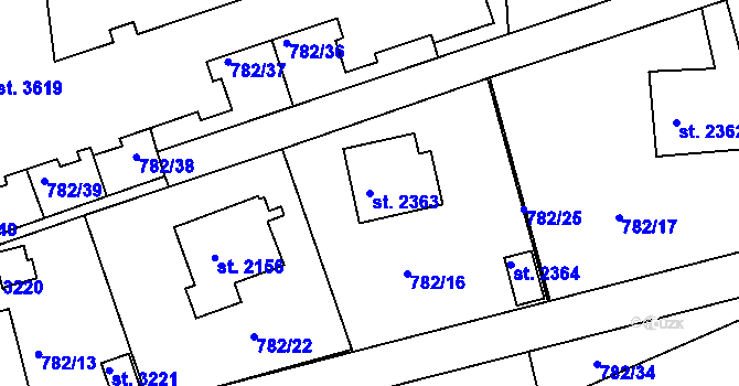 Parcela st. 2363 v KÚ Český Krumlov, Katastrální mapa
