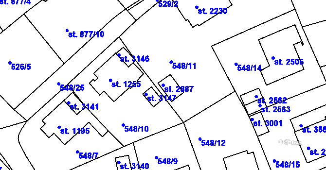 Parcela st. 2887 v KÚ Český Krumlov, Katastrální mapa