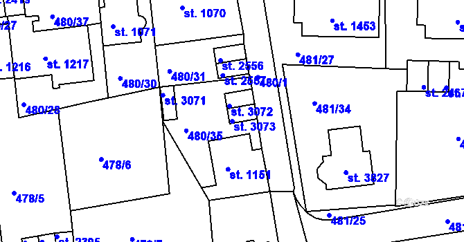 Parcela st. 3073 v KÚ Český Krumlov, Katastrální mapa