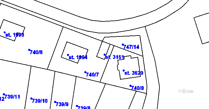 Parcela st. 3151 v KÚ Český Krumlov, Katastrální mapa
