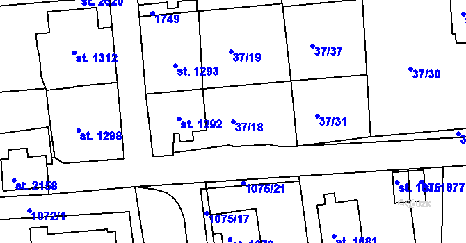 Parcela st. 37/18 v KÚ Český Krumlov, Katastrální mapa