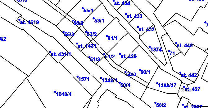 Parcela st. 51/2 v KÚ Český Krumlov, Katastrální mapa