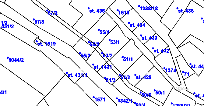 Parcela st. 53/2 v KÚ Český Krumlov, Katastrální mapa