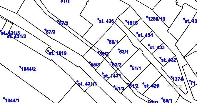 Parcela st. 55/2 v KÚ Český Krumlov, Katastrální mapa
